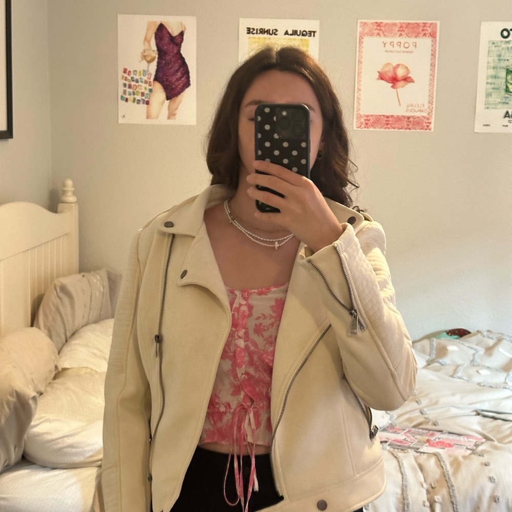 Beige suede biker jacket - Picture 7 of 7